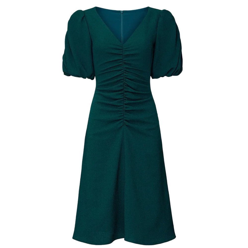 Black Halo Dark Green Remus Ruched Puff Sleeve Crepe Dress Size 12